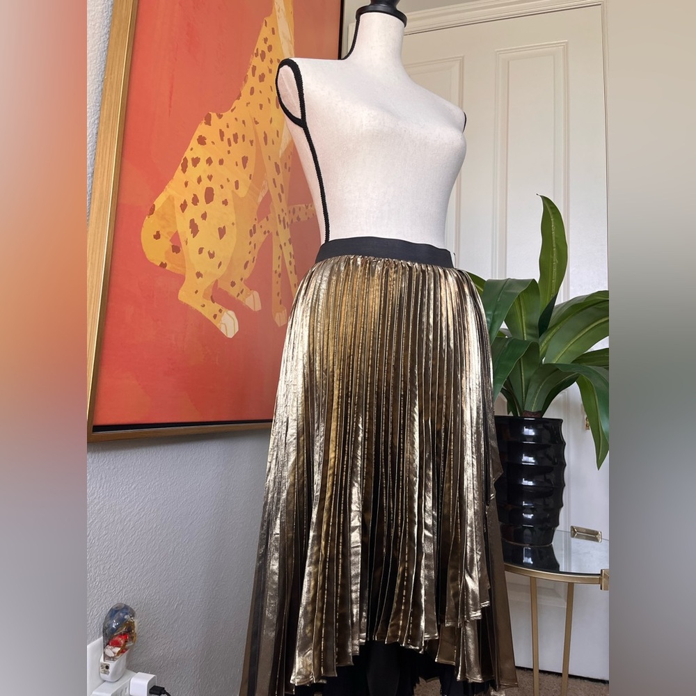 Halogen X Atlantic-Pacific Waterfall Gold Lame Skirt, Plus Size 1X NWT